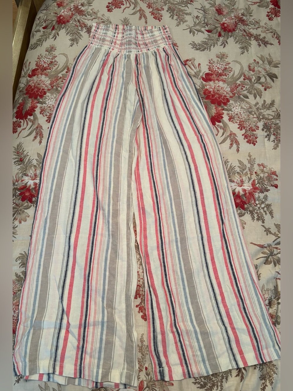 Rewash Striped Wide-Leg Pants in White, Pink, Blue, Tan, and Gray